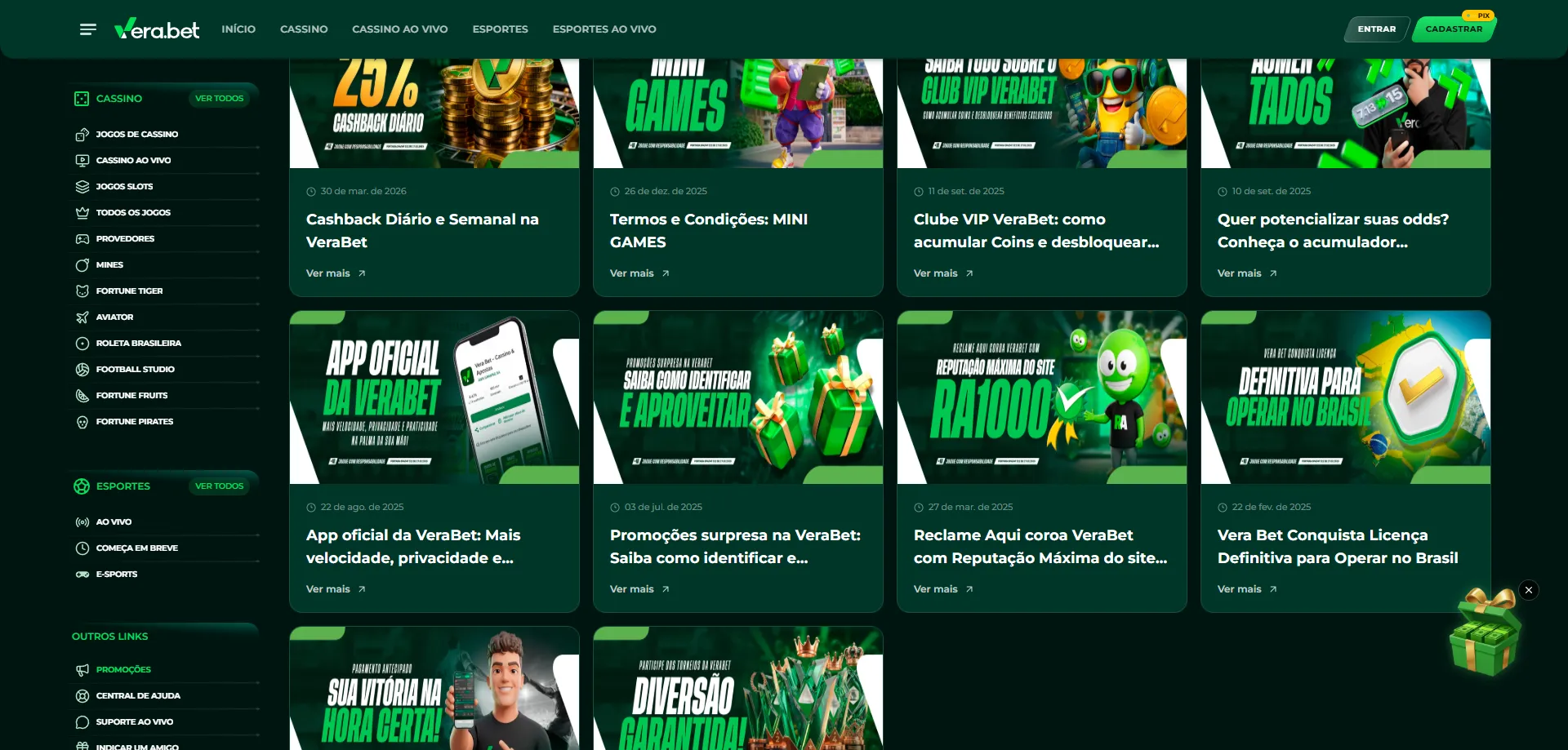 Promo&ccedil;&otilde;es e b&ocirc;nus dispon&iacute;veis na Verabet Casino Brasil