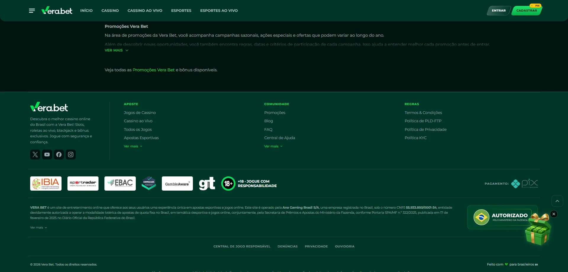 Dep&oacute;sito e saque via Pix na plataforma Verabet Brasil