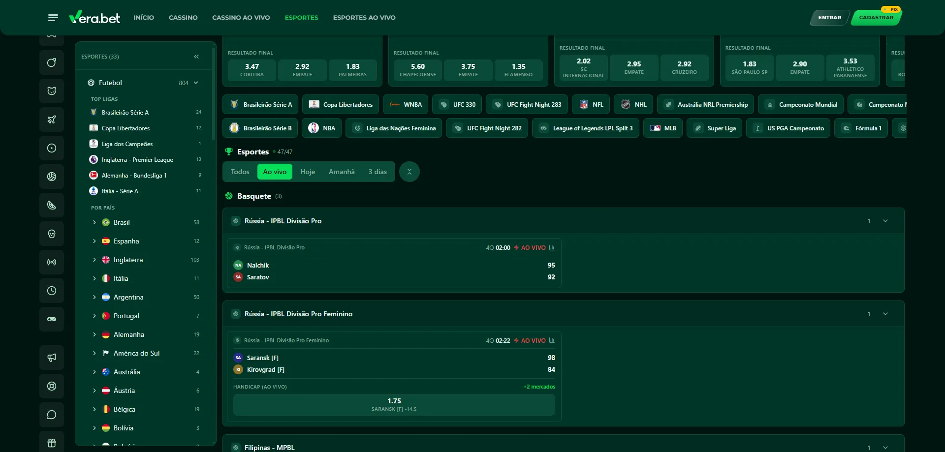 Apostas esportivas na Verabet &mdash; futebol, basquete e mais